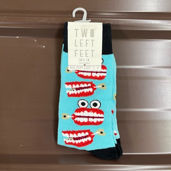 Two Left Feet Chatterbox Chattering Teeth socks unisex womens 10/12 mens 8.5-13 - Picture 2 of 4